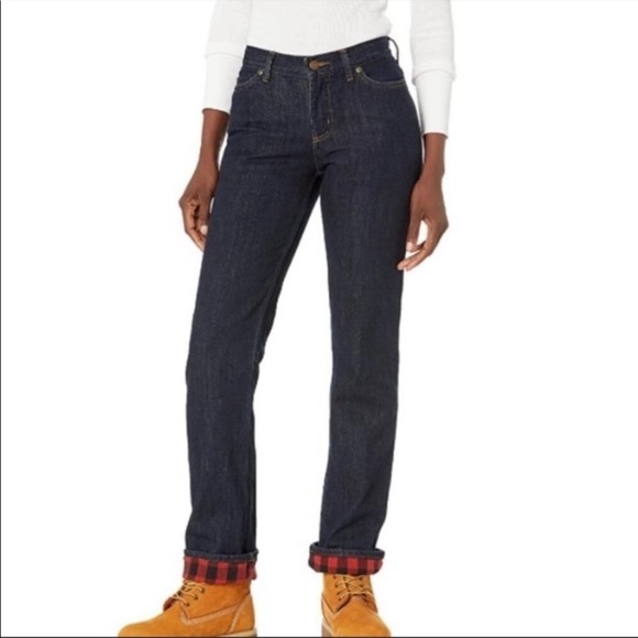 Carhartt Women’s Buffalo Check Lined Insulated Straight Leg Jeans 12 Short - Picture 1 of 11